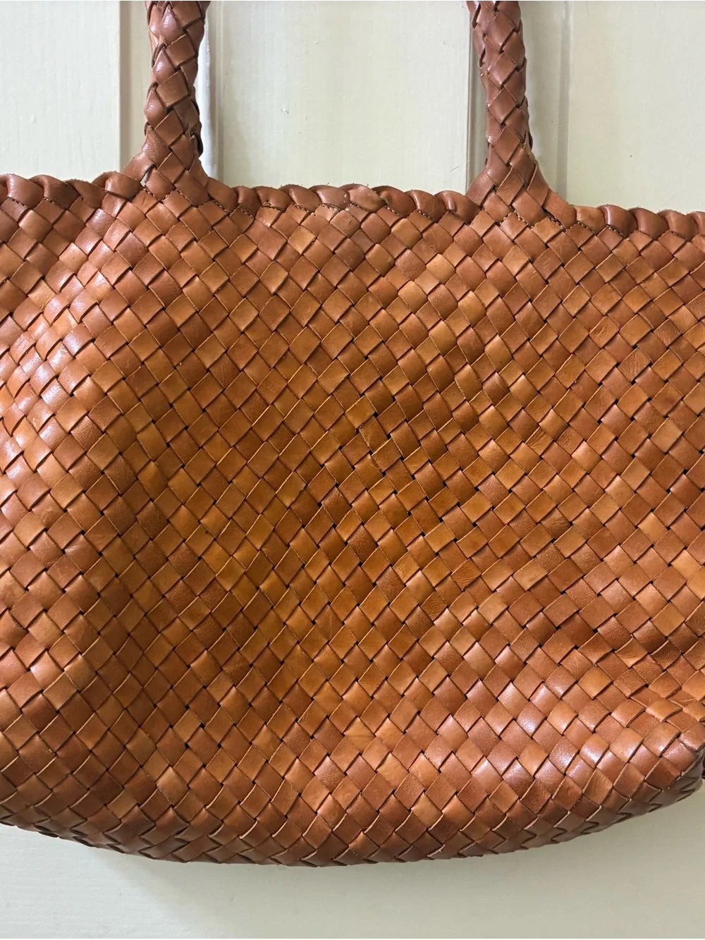 MILANER Elena Handwoven Leather Tote Bag Basket Shopper NWOT